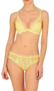 Natori FEATHERS Lemon Lime Yellow UW Contour Plunge Bra 32DDD & Hipster S - Picture 1 of 8