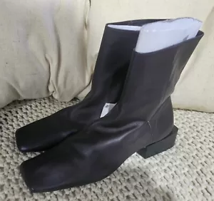 Zara Women's Brown Leather Ankle Boots (Side Zipper, Square Toe) Size 9 US - Picture 1 of 3
