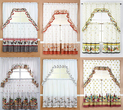 3 Piece Printed Window Treatment Kitchen Curtain Tiers And Swag Valance Set • 12.99$