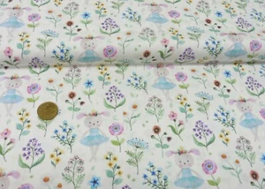 Girls Flowers Rabbit Hilco ecru Baumwolle Webware Popeline Blumen Hasen Stoff - Bild 1 von 1