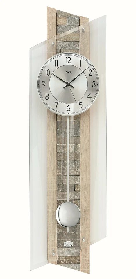 AMS -Funk-Pendeluhr 84cm- 5224 Moderne Wanduhr mit Funkwerk, Funkuhr, batteriebe - Bild 1 von 1