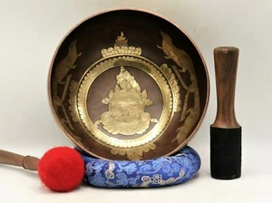 Mantra etched 10" singing bowl with Gold carving - home & living, Chakra healing - Picture 1 of 5