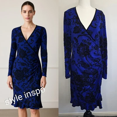 Vestido JOSEPH RIBKOFF Talla 14 Inolvidable Azul Real y Negro Terciopelo Burnout Foto 1 de 4