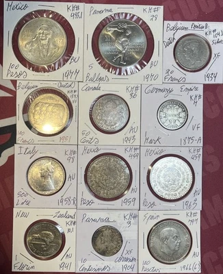 Lote de 12 monedas de plata del mundo extranjero 4 OZ de ASW 1875 a 1977 de 8 países Foto 1 de 4