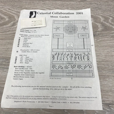 Celestial Collaboration Moon Garden Cross Stitch Pattern w/Charm Shepherds Bush - Image 1 of 3