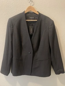 NWT Lafayette 148 NY Women 18W Wool One Button Collarless Blazer Jacket Gray - Picture 1 of 8