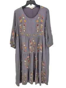 Vestido Mimi and Daphne Anthropologie para mujer XL gris bordado en capas fluido boho - Imagen 1 de 11