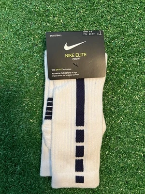 Nike Elite Crew Basketball Sock Small  White  Navy SX7622-101 Women’s 4-6 - Image 1 of 3