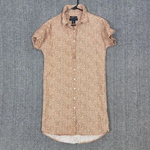 Tahari Shirt Dress Womens Small Brown White 100% Linen Short Sleeve Button Up - Picture 1 of 11