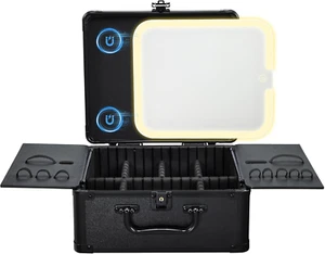 Makeup Case with Magnetic Lighted Mirror Cosmetic Train Box Detachable LED Mirro - Picture 1 of 12