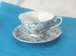 Taza y platillo Lefton China azul cachemir #2339 pintado a mano  - Imagen 1 de 7