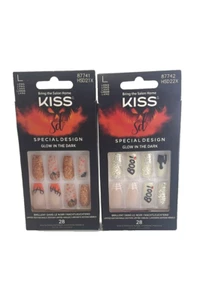 LOT OF 2 - KISS Special Design & Glow In The Dark Halloween False Nails - Picture 1 of 2