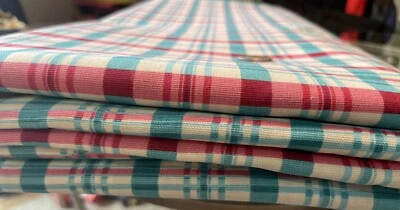 WAVERLY Fabric Uncut  7.5 Yards X 55”  Width Check Pink And Teal Plaid - Image 1 of 4