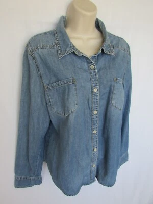 WOMAN JR XXL blue cotton button long sleeve COLLAR SHIRT - Image 1 of 4