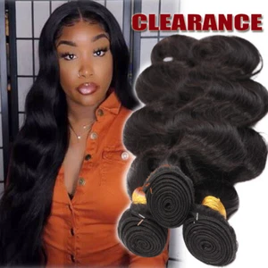 1-4Bundles Wavy Weaving Weft Brazilian 100% Virgin Human Hair Extensions #Black - Picture 1 of 18