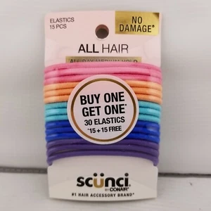 Scunci Elastics Hair ties, All Day Medium Hold, 15 Assorted + 15 Black, 30 Total - Picture 1 of 3