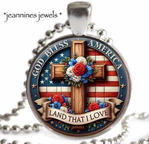 God Bless America NECKLACE Memorial Day Gift Patriotic Silver Charm Pendant - Picture 1 of 13