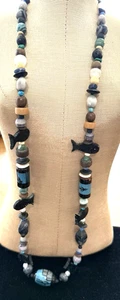 Colorful Bead & Carved FISH FETISH Southwest Necklace - Picture 1 of 2