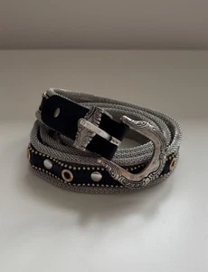 Vintage Topshop Y2K Western Silver Black Stud Mesh Cowgirl Belt Taylor Swift S/M - Picture 1 of 7