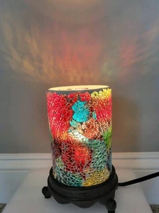 Lamp Mosaic Glass Multicolor Geometric Wax Warmer  5" Cylinder W/Base NEW - Picture 1 of 8