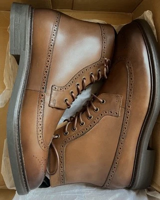 Botas de vestir Polo Ralph Lauren de cuero Asher con punta de ala marrón EE. UU. 13 D $228 Foto 1 de 4
