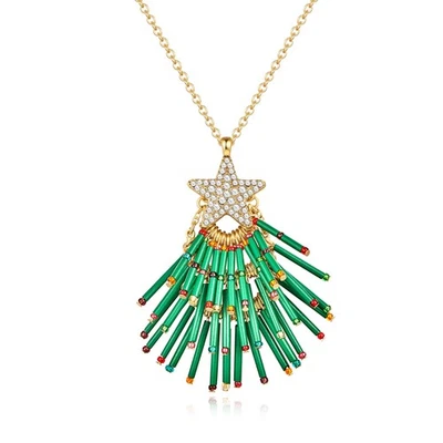 Collares de Navidad para Mujer Estrás Navidad Borla Verde Forma de Estrella Colgante Ne Foto 1 de 4