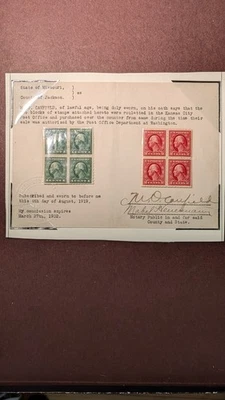 U.S. Stamps #408-9, Kansas City Roulettes Signed and hinged blocks - Image 1 of 3
