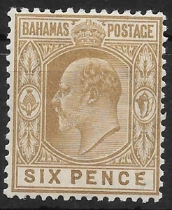 BAHAMAS SG74a 1911 6d BRAUN MISSGEBILDET UND VAR POSTFRISCH - Bild 1 von 1