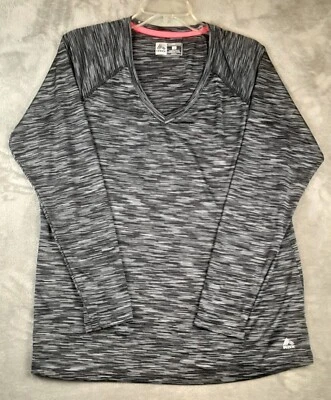 Camisa para mujer RBX Performance Activewear cuello en V 1X negra jaspeada manga larga Foto 1 de 4