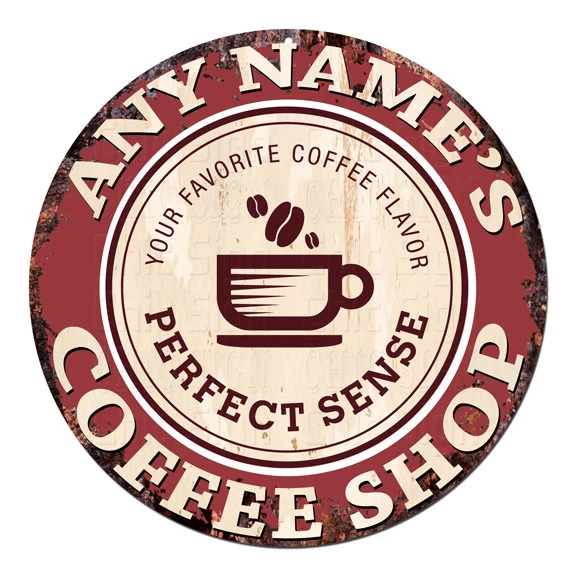 CP-0084 ANY NAME'S COFFEE SHOP Custom Personalized Chic Tin Sign Decor Gift idea - Image 1 of 1