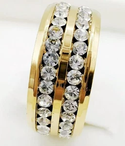 Anello 8mm Acciaio Inox Matrimonio Argento/Oro Fascia Uomo Donna Coppia Zirconi Misura 5-13 - Foto 1 di 16