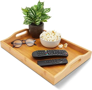 Bamboo Wood Serving Tray with Handles for Breakfast in Bed, Kitchen Counter, ... - Picture 1 of 12