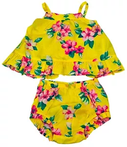 Camicetta e pantaloncini gialli GAP bambina 2 pezzi fiori 100% cotone prezzo consigliato £19,99 - Foto 1 di 4