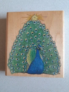 Stampa Rosa Peacock Christmas Tree Rubber Stamp Michaelsen 1998 Vintage Retired - Picture 1 of 7
