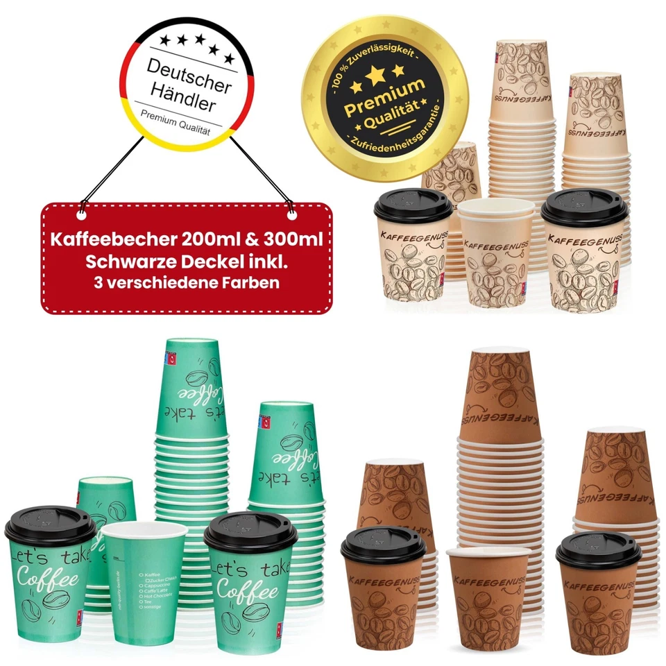 Kaffeebecher TO GO 200/300ml Pappbecher für Cafe Gastronomie Imbiss Tankstelle - Bild 1 von 4