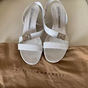 FRATELLI ROSSETTI  Italian Designer Kitten Heel Leather Sandals - White - 38 - Picture 1 of 5