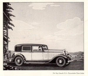 Vintage Anuncio Estampado 1932 Nuevo Lincoln 2 Ventanas Ciudad Sedán Coche T/N Armario de Agua - Imagen 1 de 3
