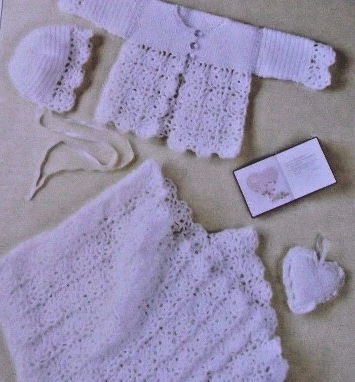 (CBS3) CROCHET PATTERN - BEAUTIFUL DK BABY SET SHAWL,CARDIGAN & BONNET 14" - 20" - Image 1 of 1
