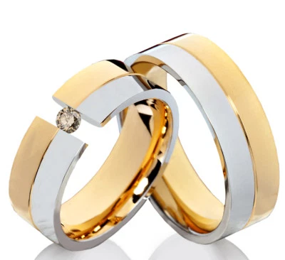 2 Eheringe Trauringe mit echtem Diamant Verlobungsringe aus Edelstahl ELB15 - Bild 1 von 4