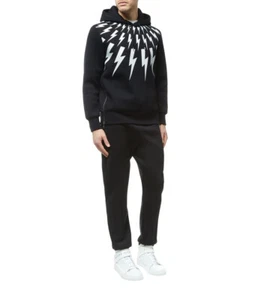SALE: Neil Barrett Lightning Bolt Patch NeoPren Hoodie Sweatshirt, Black, Large - Bild 1 von 5