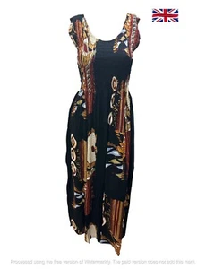 Womens Plus Size Curve Abstract Print Maxi Elasticated Dress Up to UK SIZE22 P38 - Picture 1 of 1