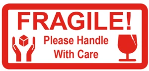 FRAGILE Please Handle With Care - Small Red Postal - Sticky Labels / Stickers - Picture 1 of 40