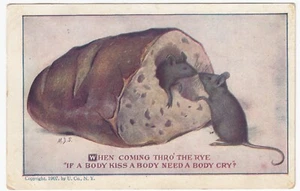 Happy Mouse Mice & Bread, "When Coming Through the Rye" Comic MDS 1908 Postcard - Picture 1 of 2