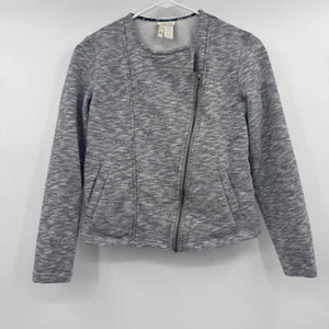 Matilda Jane Sweater Girls Medium Heather Gray Asymmetrical Full Zip Terrycloth - Picture 1 of 11
