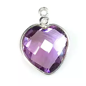 Sterling Silber Charm Edelstein natürlicher Amethyst Herz Anhänger mit Diamant - Bild 1 von 4