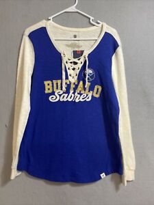 Fanatics Branded Blue Buffalo Sabres Lace Up Long Sleeve Spirit Women T-Shirt L