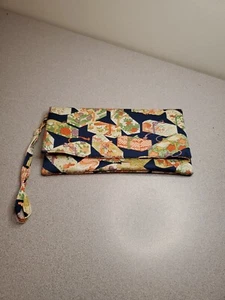 Silk Kimono Purse Recrafted Obi Moniko Clutch Wristlet Bag Blue Red Gold Vintage - Picture 1 of 11