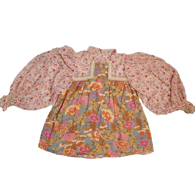 Blusa Jodifl M Volantes Contraste Floral Top Bordado Hippie Boho Camisa Puff Foto 1 de 4