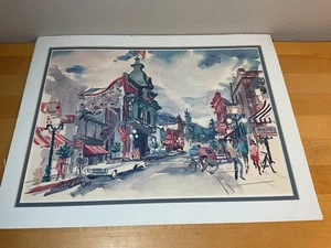 Impresión en acuarela Cecile Johnson - Firmada - Escena de la ciudad de Estados Unidos - Imagen 1 de 9