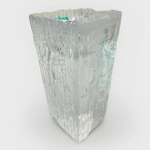 Nybro Crystal Glass Candlestick Holder Winter Themed Ice Pillar 4inX2in Sweden - Picture 1 of 8